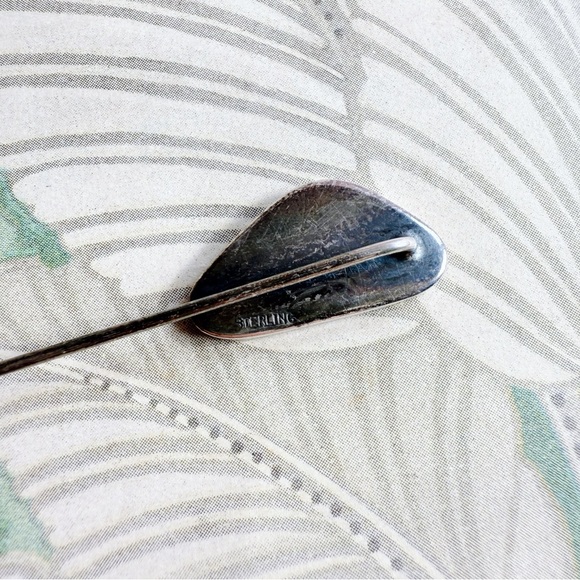 Antique Stick Pin Sterling Silver Mother of Pearl Victorian - Picture 2 of 3
